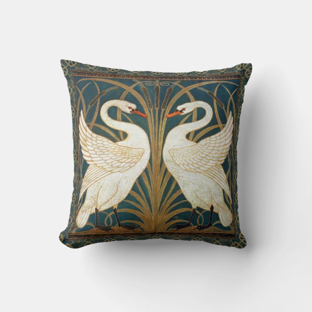 Walter Crane Swan, Rush And Iris Art Nouveau Throw Pillow (Front)