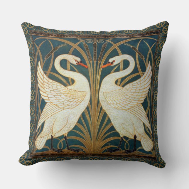 Walter Crane Swan, Rush And Iris Art Nouveau Throw Pillow (Front)