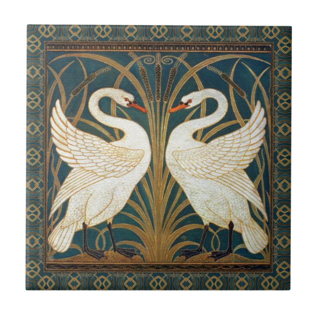 Walter Crane Swan, Rush And Iris Art Nouveau Tile (Front)