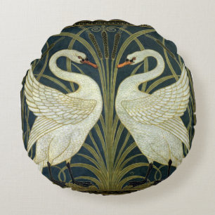 Walter Crane Swan & Rush and Iris Victorian Round Pillow