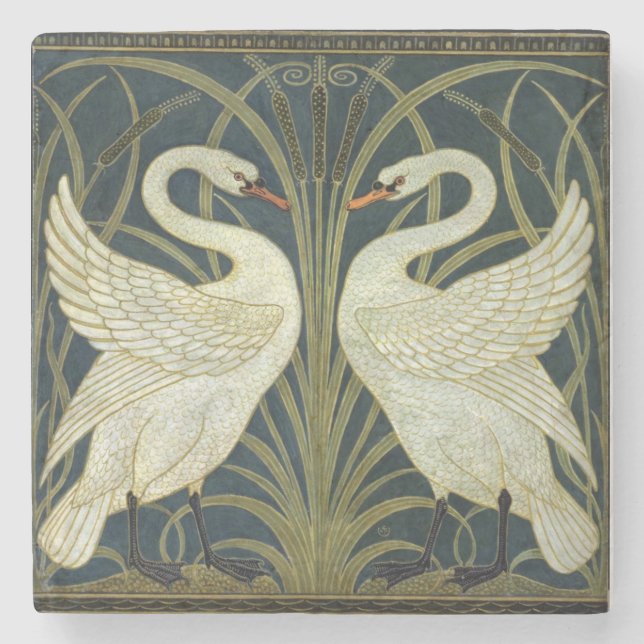 Walter Crane Swan & Rush and Iris Victorian  Stone Coaster (Front)