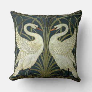 Walter Crane Swan & Rush and Iris Victorian Throw Pillow