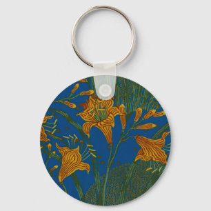 Walter Crane Vintage Day Lily Floral Pattern Keychain