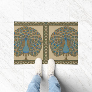 Walter Crane Vintage Gold Blue Peacock Art Doormat