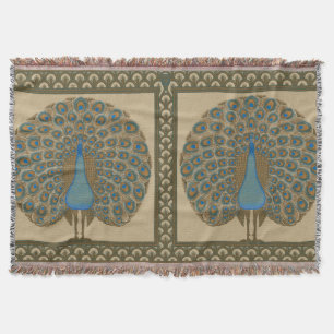 Walter Crane Vintage Gold Blue Peacock Art Throw Blanket