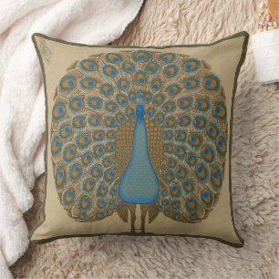 Walter Crane Vintage Gold Blue Peacock Art Throw Pillow