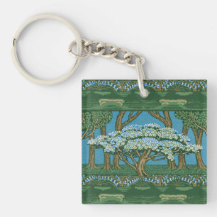 Walter Crane Vintage May Tree Forest Wallpaper Keychain