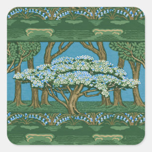 Walter Crane Vintage May Tree Forest Wallpaper Square Sticker