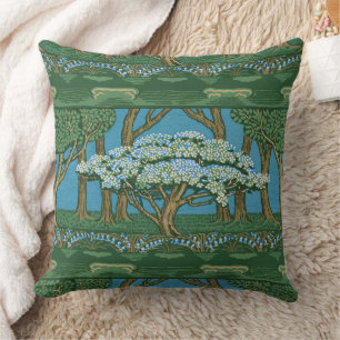 Walter Crane Vintage May Tree Forest Wallpaper Throw Pillow
