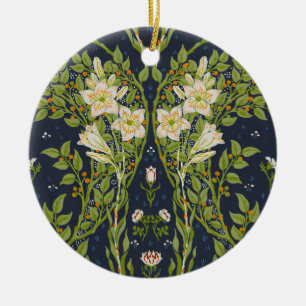 Walter Crane Vintage Navy White Lily Pattern Ceramic Ornament