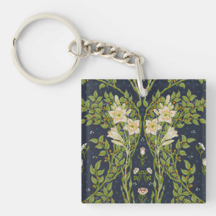 Walter Crane Vintage Navy White Lily Pattern Keychain