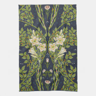 Walter Crane Vintage Navy White Lily Pattern Kitchen Towel