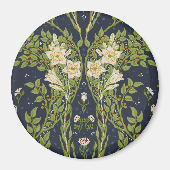 Walter Crane Vintage Navy White Lily Pattern Magnet (Front)