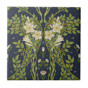 Walter Crane Vintage Navy White Lily Pattern Tile