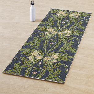 Walter Crane Vintage Navy White Lily Pattern Yoga Mat
