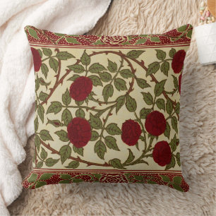 Walter Crane Vintage Rosamund Red Rose Floral Art Throw Pillow