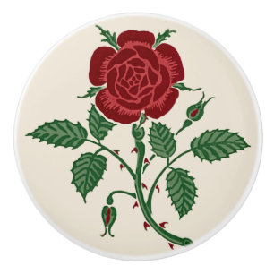 Walter Crane Vintage Saxon Red Rose Pattern Ceramic Knob