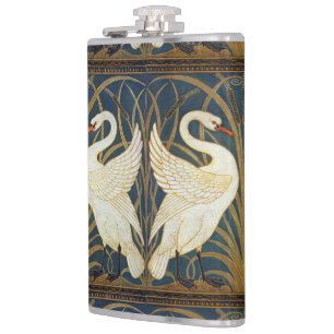 Walter Crane Vintage Swan and Iris Art Nouveau Hip Flask