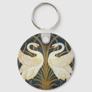 Walter Crane Vintage Swan and Iris Art Nouveau Keychain