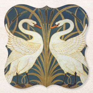 Walter Crane Vintage Swan and Iris Art Nouveau Paper Coaster