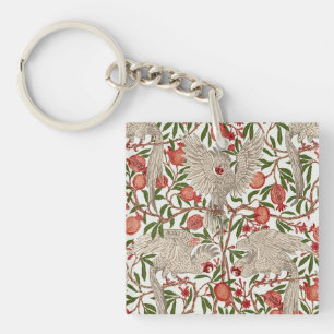 Walter Crane White Cockatoo Red Pomegranate Art Keychain