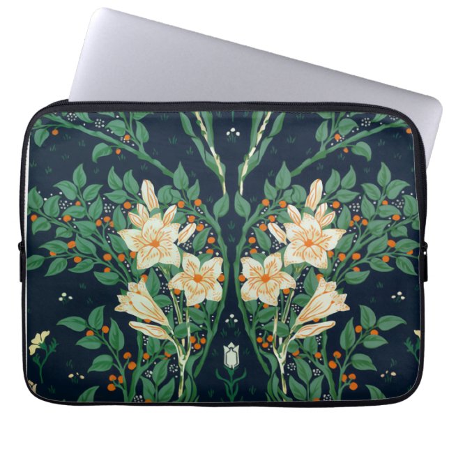 Walter Crane White Lily-Blue Back Laptop Sleeve (Front)