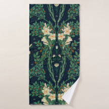 Walter Crane White Lily-Blue Back Shower Curtain