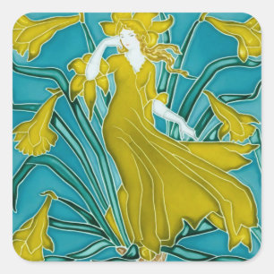 Walter Crane Yellow Daffodil Art Nouveau Tile Square Sticker