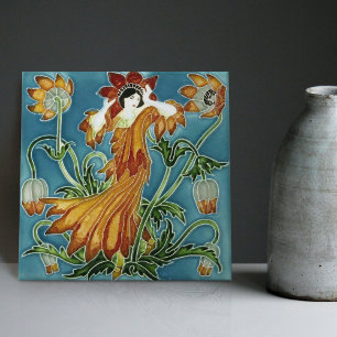 Walter Crane's Enchanted Garden Art Nouveau Floral Tile