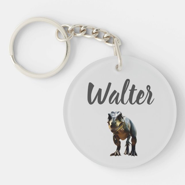 Walter Name With T Rex Dinosaur, Keychain (Front)