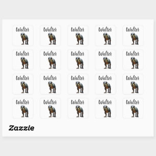 Walter Name With T Rex Dinosaur, Square Sticker
