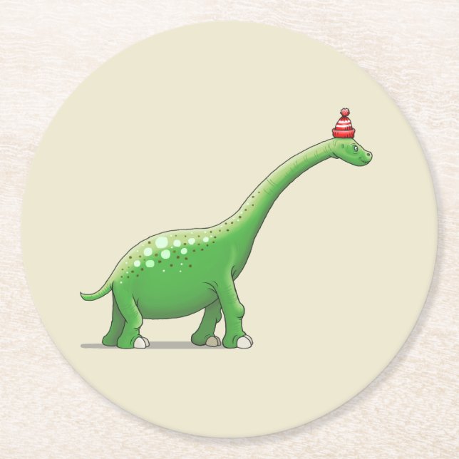 Walter the Dinosaur Round Paper Coaster (Front)