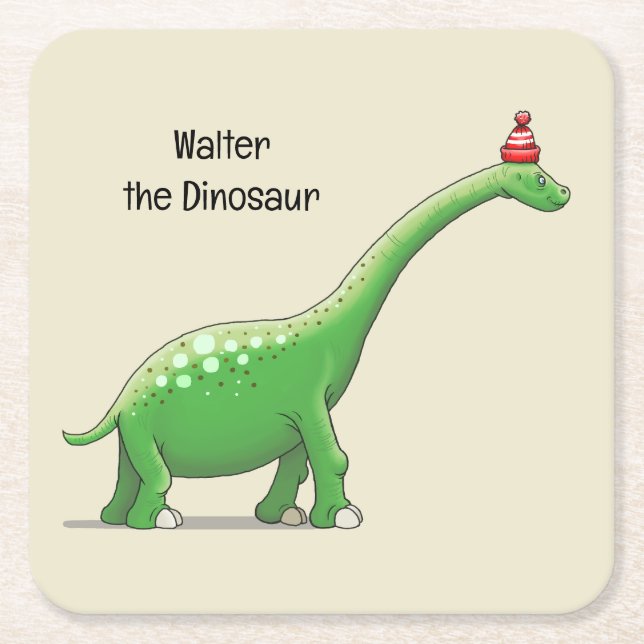Walter the Dinosaur Square Paper Coaster (Front)
