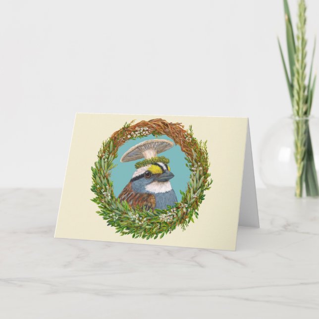 Walter the sparrow in wpring wreath card (Front)