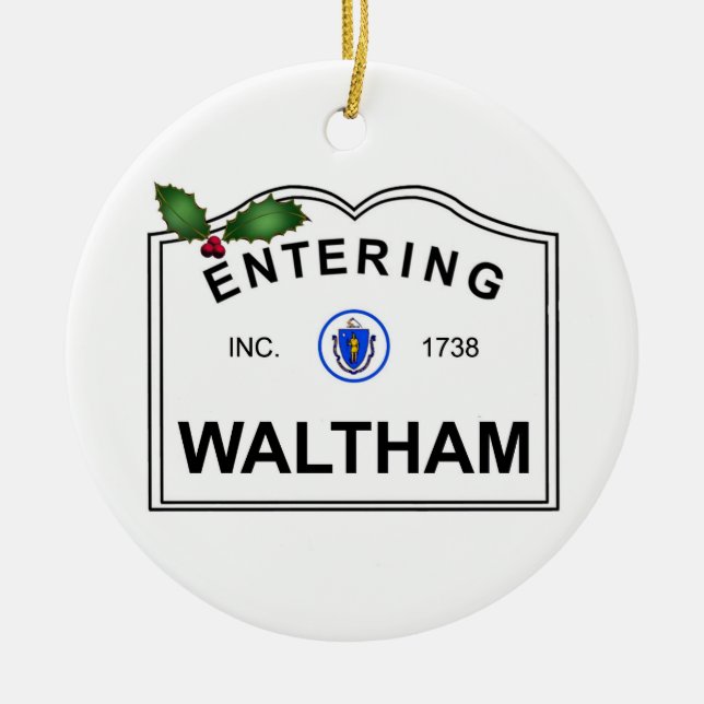 Waltham MA Ceramic Ornament (Front)