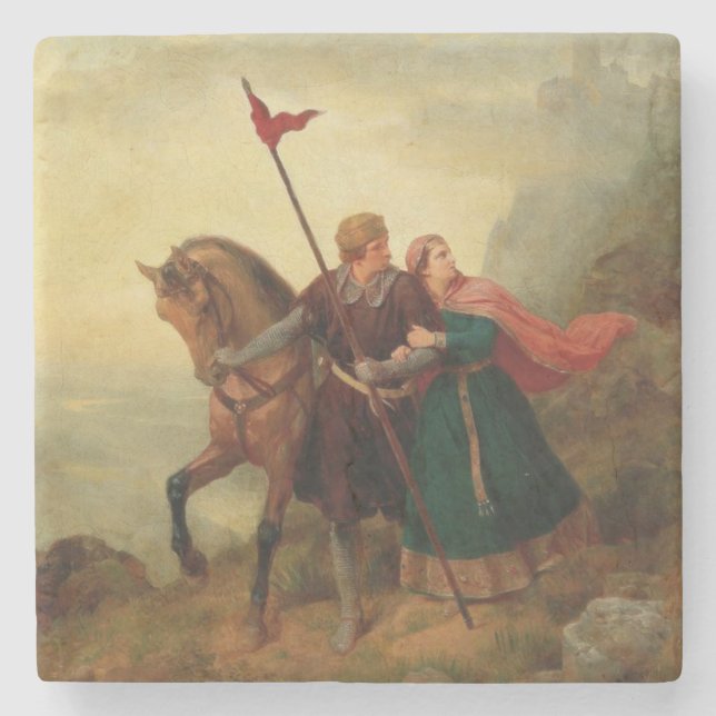 Walther and Hildegund Fleeing with their Horse Stone Coaster (Front)