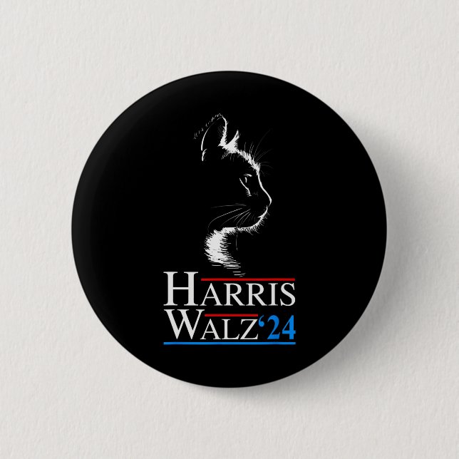 Waltz 2024 Election Funny Cat Kamala Harris Tim WA 2 Inch Round Button (Front)