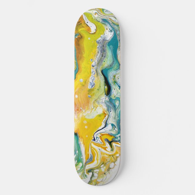 Waltz Across 1 Golden Blue Abstract Skateboard  (Front)