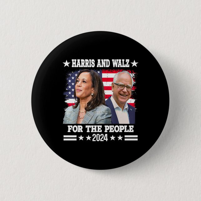 Walz 2024 Election Kamala Harris Tim Waltz  2 Inch Round Button (Front)