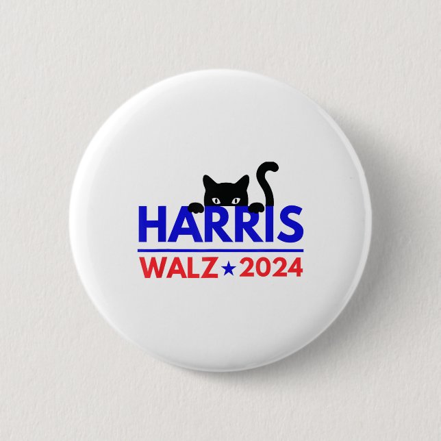 Walz 2024 Funny Cat Election Kamala Harris Tim Wal 2 Inch Round Button (Front)