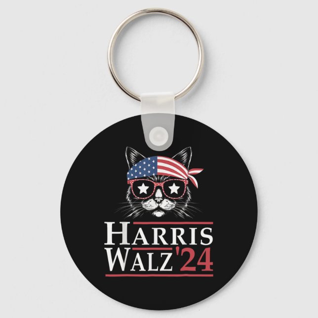 Walz 2024 Funny Cat Election Kamala Harris Tim Wal Keychain (Front)