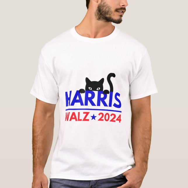 Walz 2024 Funny Cat Election Kamala Harris Tim Wal T-Shirt (Front)