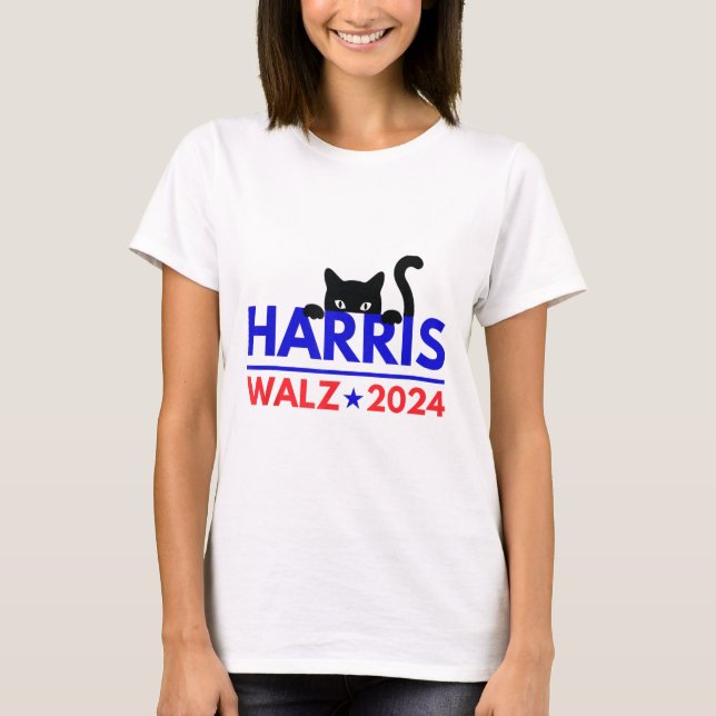 Walz 2024 Funny Cat Election Kamala Harris Tim Wal T-Shirt (Front)