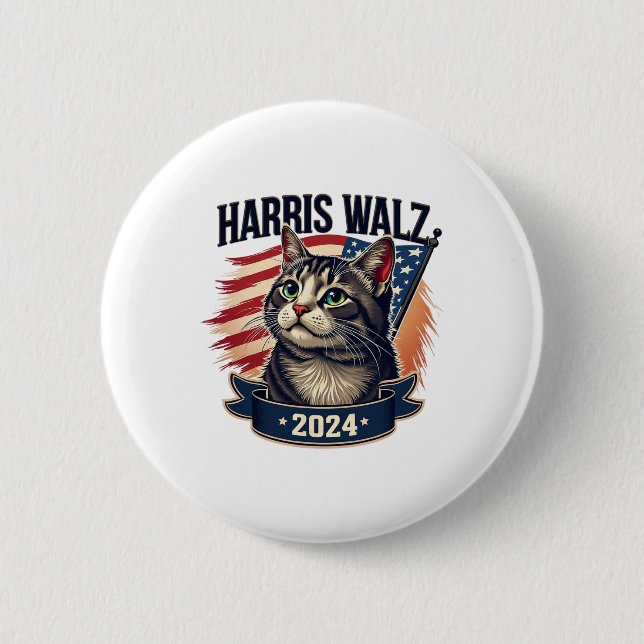Walz 2024 Funny Cat Kamala Harris Tim Walz Waltz  2 Inch Round Button (Front)