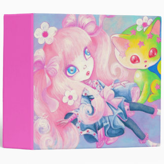 Wamono Japanese Girl With Kawaii Kitten Binder