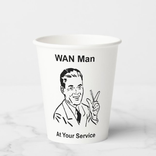 WAN Man At Your Service Retro Tech Paper Cups (Front)