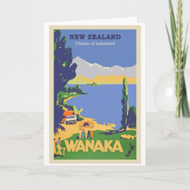 Wanaka, New Zealand Vintage Travel Poster Card (Front)