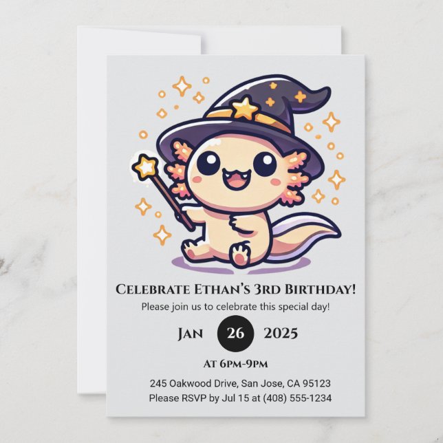 Wand-Wielding Axolotl Birthday Invitation (Front)