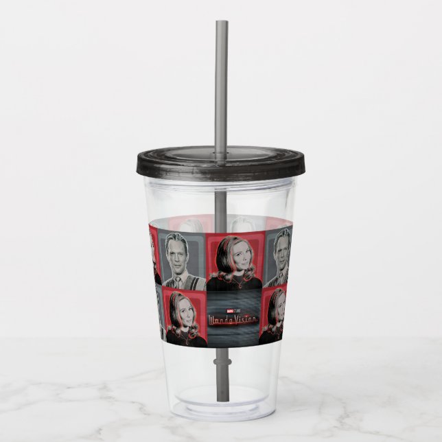 Wanda and Vision Retro Chequered Pattern Acrylic Tumbler (Front)