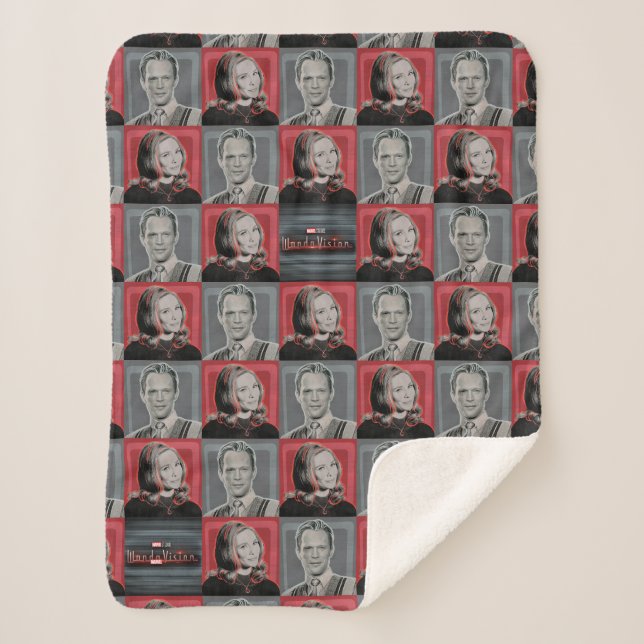 Wanda and Vision Retro Chequered Pattern Sherpa Blanket (Front)